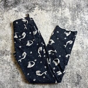 Zara The Trevor‎ Full Length Mermaid Print Jeans Black High Waist Raw Hem Size 4